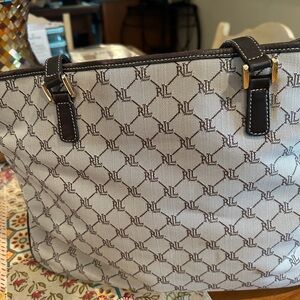 Ralph Lauren Monogrammed Tan and Brown Tote